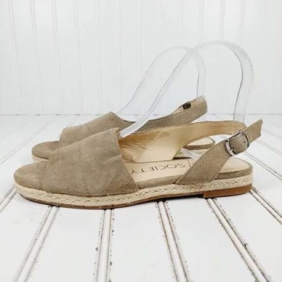Women's Suede Sling Back Espadrille Sandals Sole Society Dolven Leather Flats 9 - Picture 5 of 8